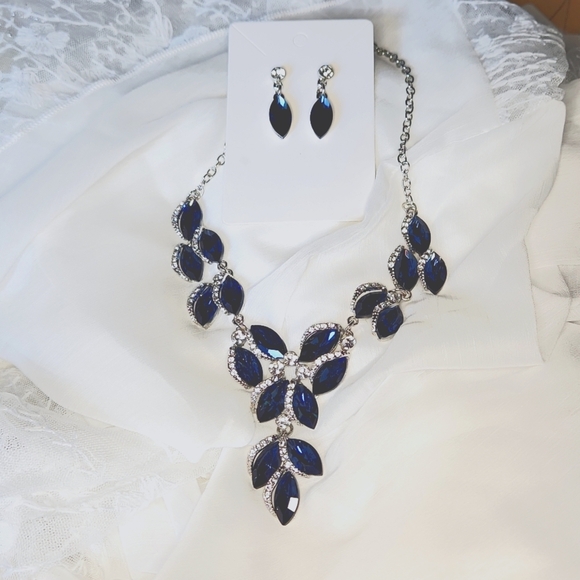 Deep Sapphire Gala Wedding Prom Necklace & Earrings Set - Picture 1 of 3